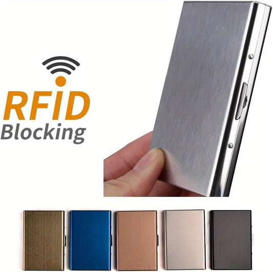 3 Pcs RFID Credit Card Holder-Stainless Steel, Silver, Blue and Black.