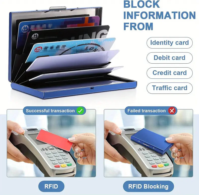 3 Pcs RFID Credit Card Holder-Stainless Steel, Silver, Blue and Black.